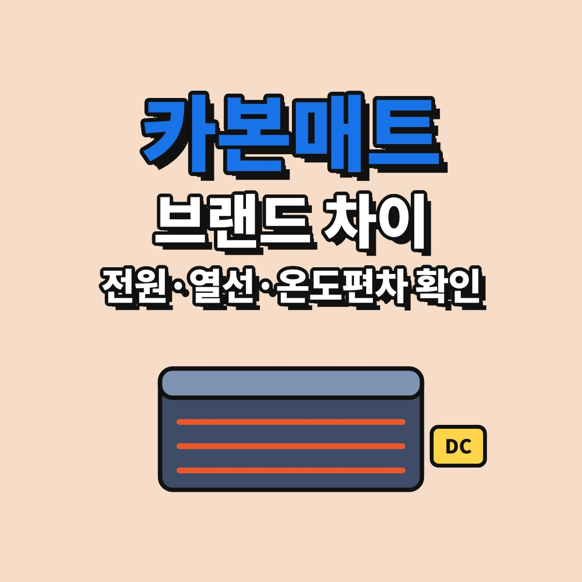 카본매트 브랜드를 전원 방식, 열선 배치, 온도편차 같은 소비자원 시험 항목으로 비교하는 방법을 정리한 안내 이미지