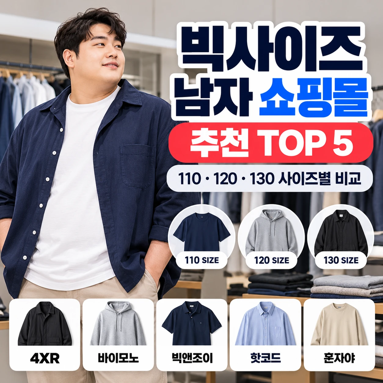 빅사이즈 남자 쇼핑몰 5곳과 110 120 130 사이즈 비교 안내