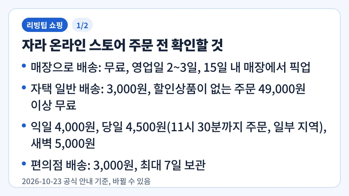 자라 온라인 스토어 주문 전 확인할 것을 정리한 요약 이미지 1/2